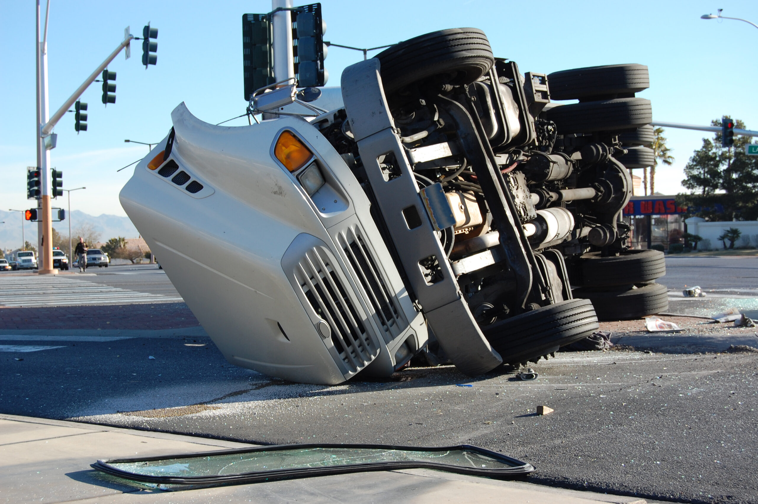 An Overturned Truck at the corner of Lake Mead Blvd. and Rampart Blvd Las Vegas Nevada